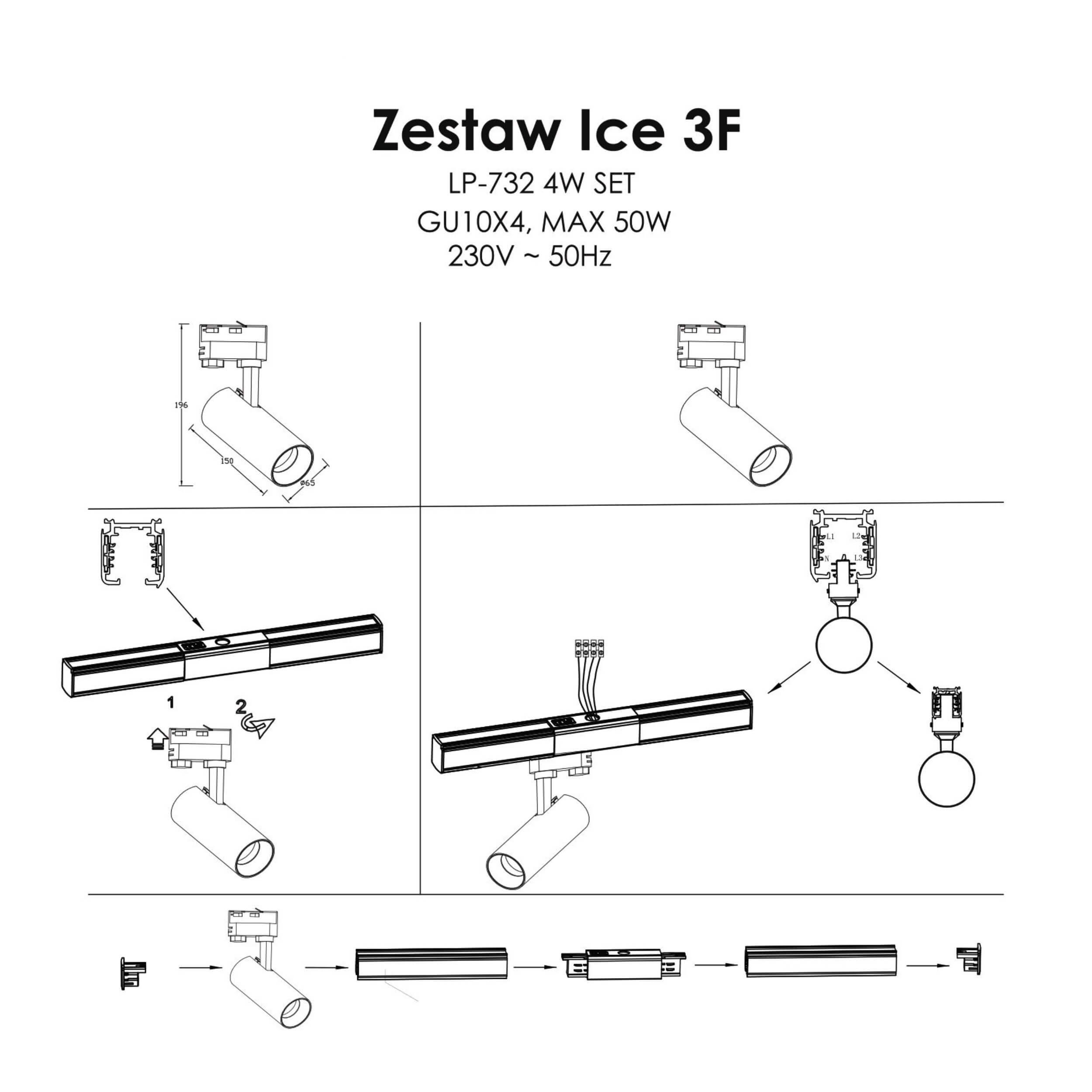 Zestaw oświetlenia szynowego Ice SET 3F czarny 4xGU10 - obrazek 8