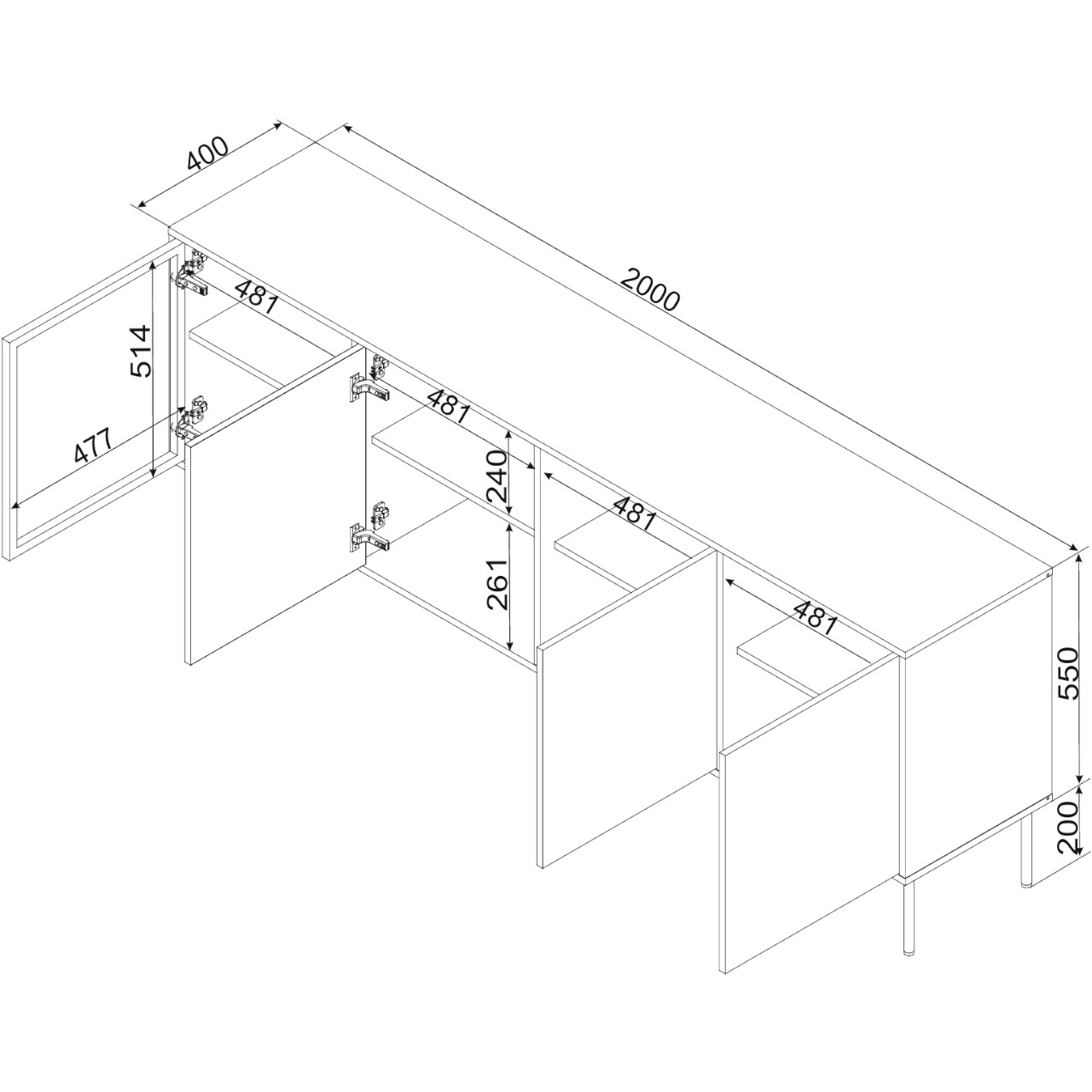 Komoda ANDREA 200 4D dąb cremona - obrazek 4