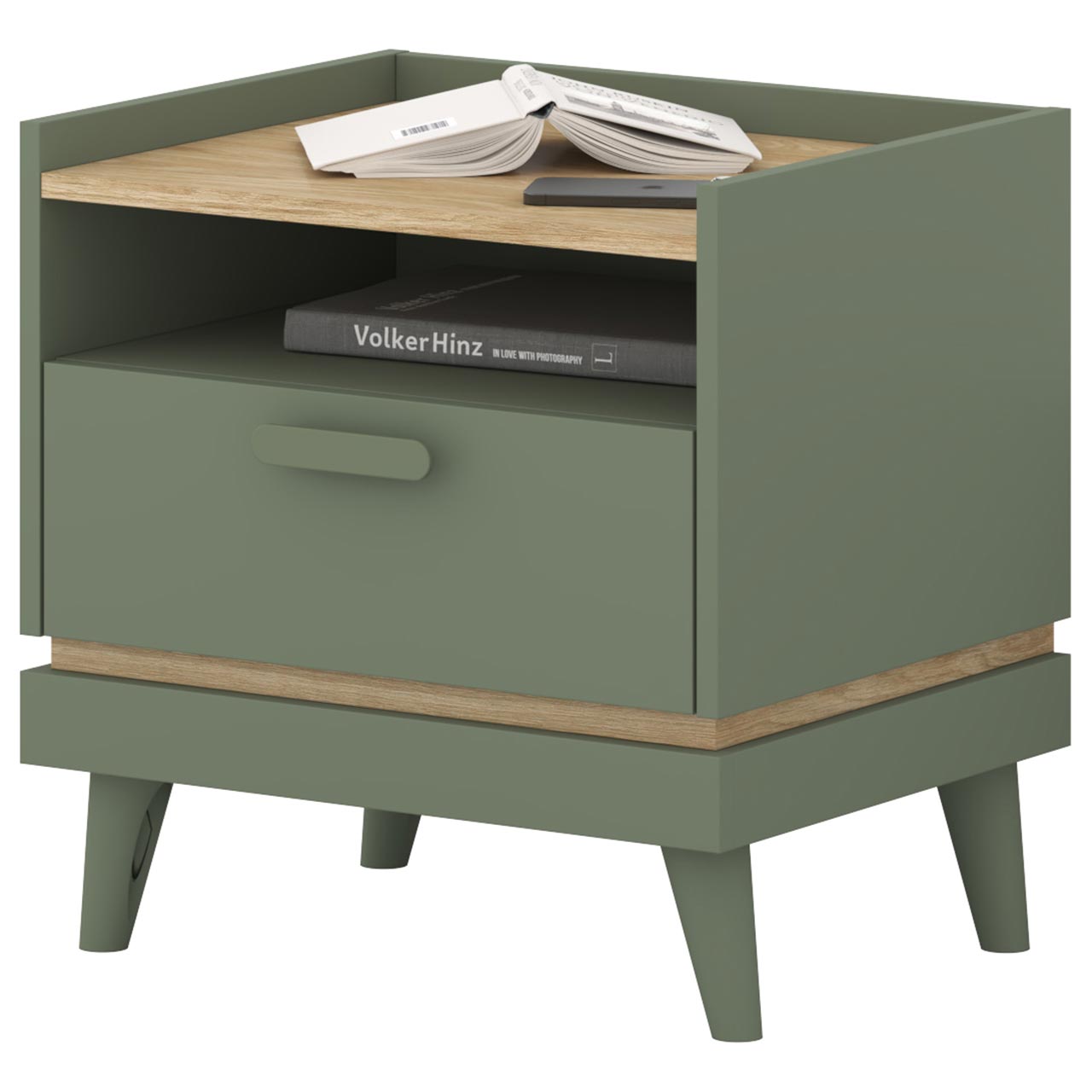 Stolik nocny CANDIS 22 zielony / dąb olejowany - obrazek 3
