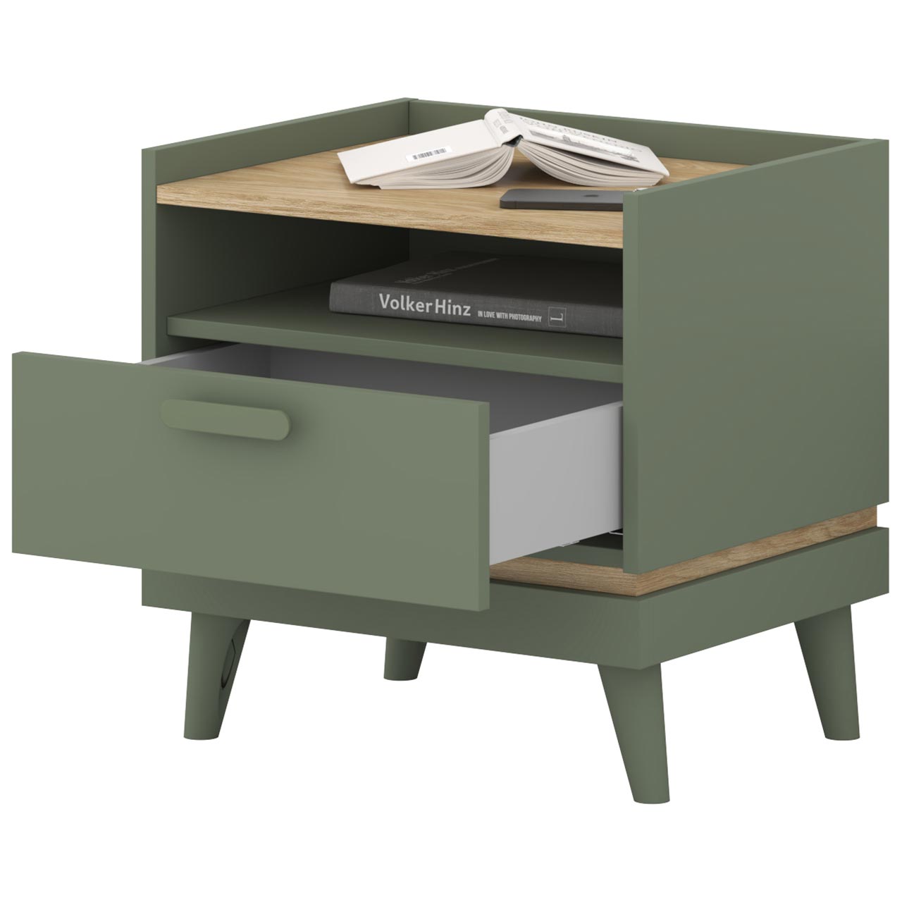 Stolik nocny CANDIS 22 zielony / dąb olejowany - obrazek 6