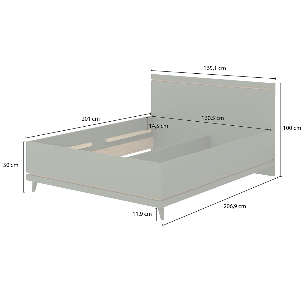 Łóżko z pojemnikiem 160x200 CANDIS 51 zielony / dąb olejowany - obrazek 4