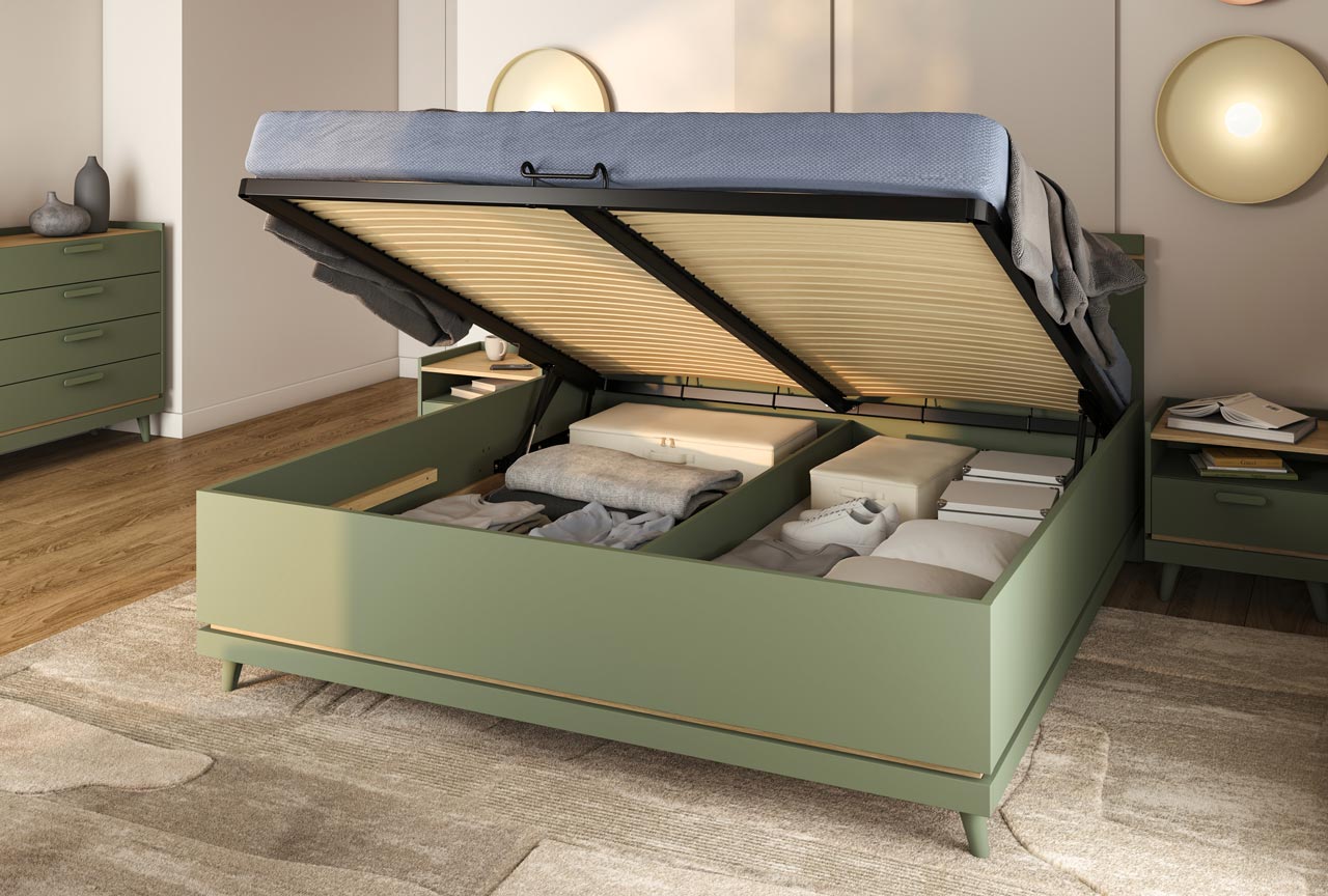 Łóżko z pojemnikiem 160x200 CANDIS 51 zielony / dąb olejowany - obrazek 5