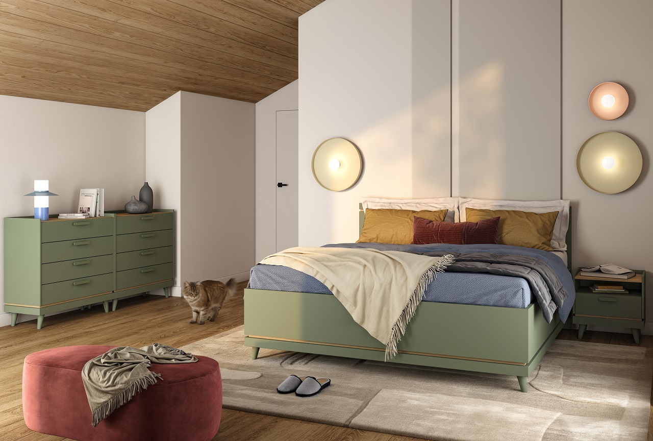 Łóżko z pojemnikiem 160x200 CANDIS 51 zielony / dąb olejowany - obrazek 7