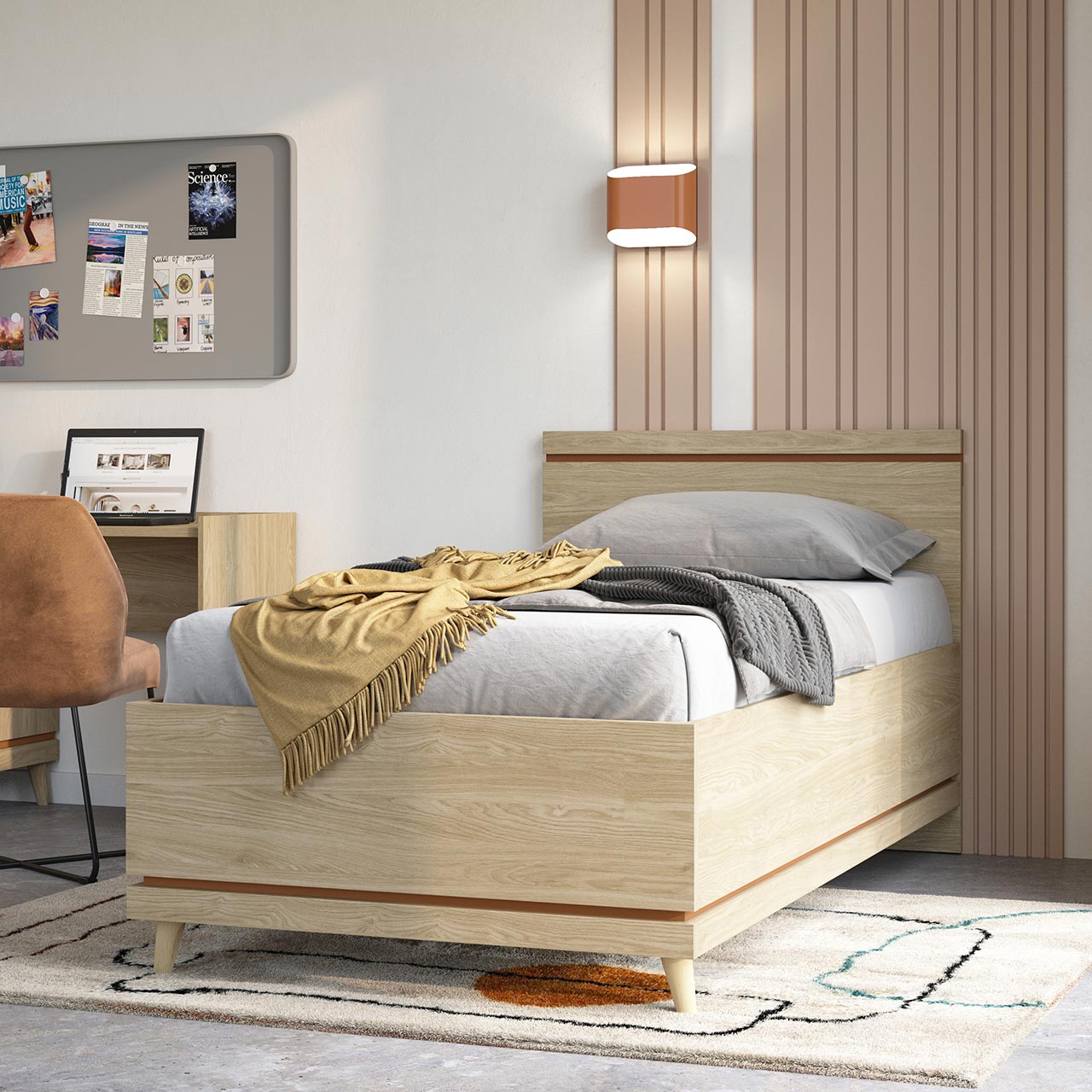 Łóżko 100x200 CANDIS 34 dąb olejowany / ceglany - obrazek 5