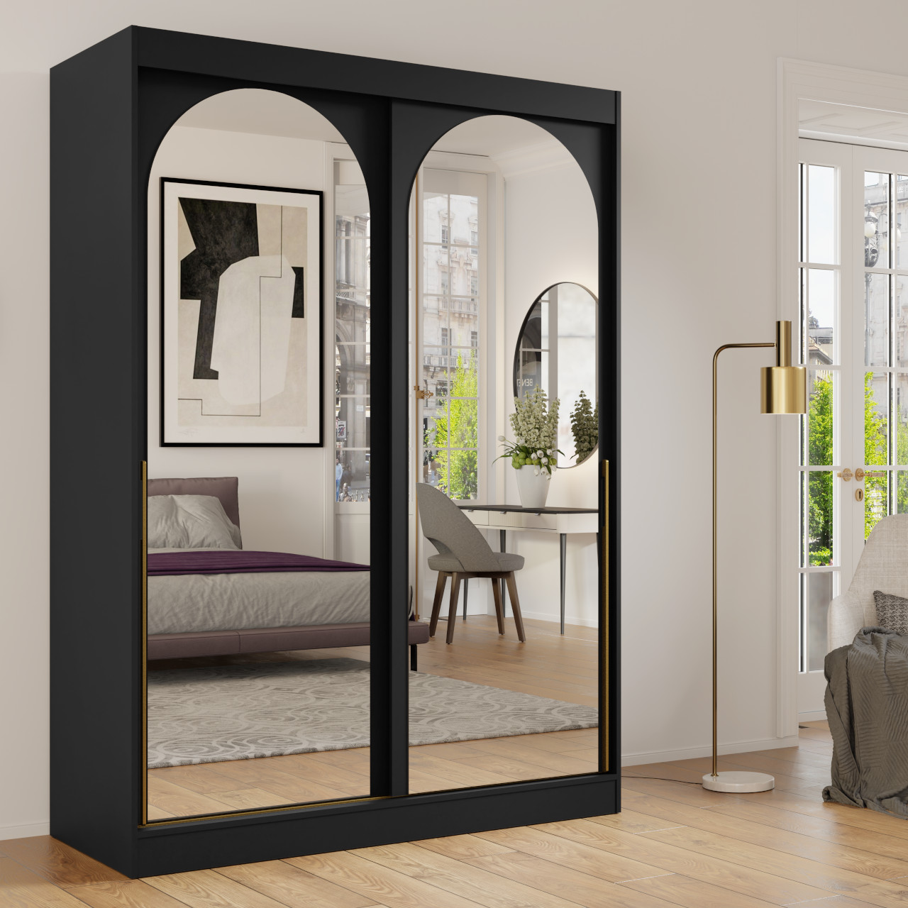 Szafa przesuwna 150 MOGI czarna + złoty - obrazek 3