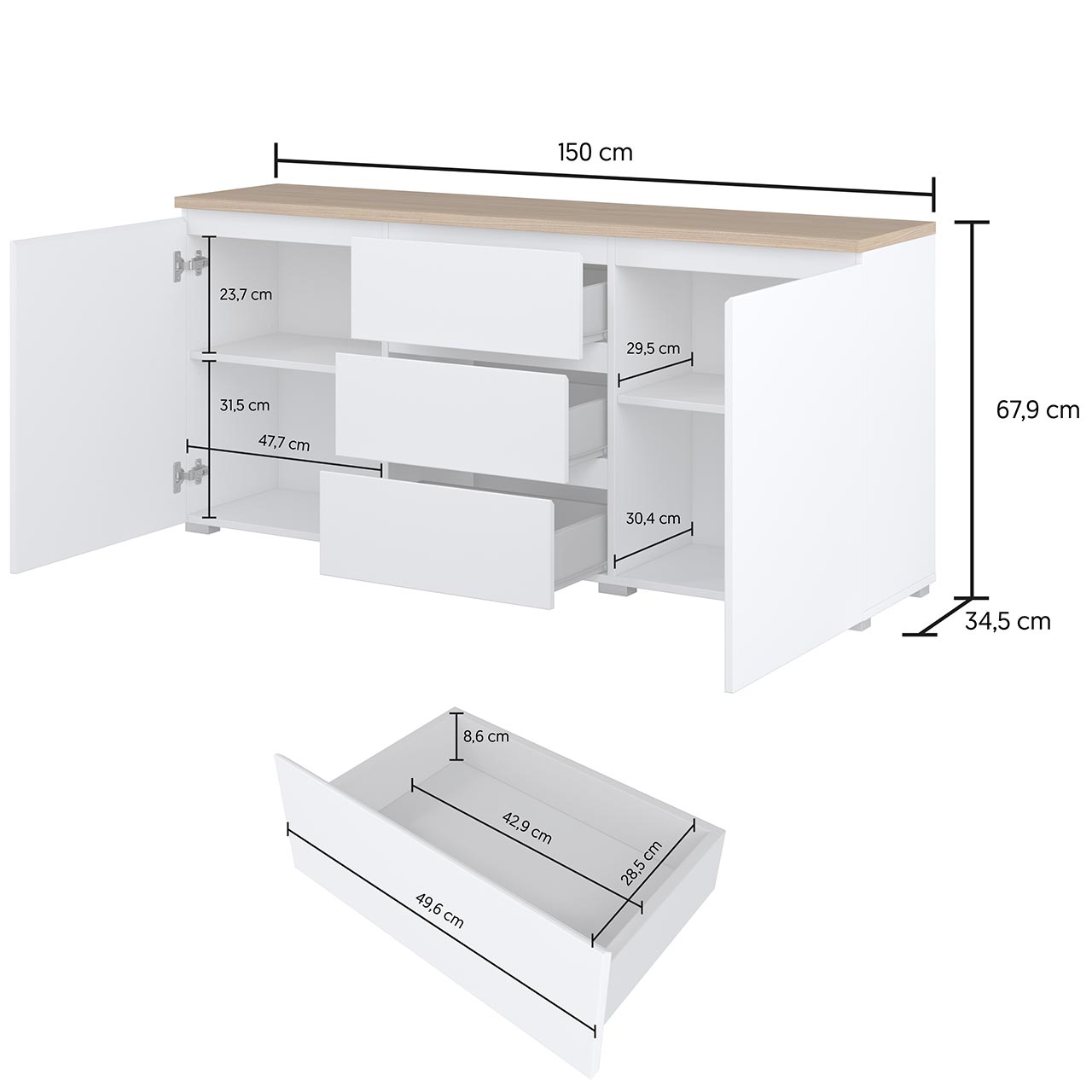 Komoda MUDO 26 biały / dąb mauvella - obrazek 6