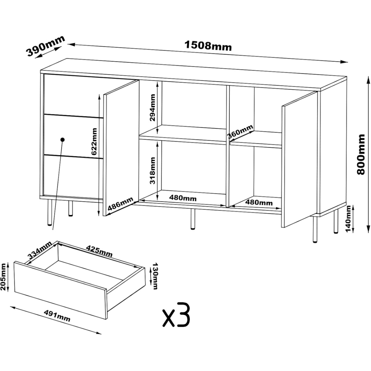 Komoda MELIS 150 2D3S kaszmir - obrazek 4