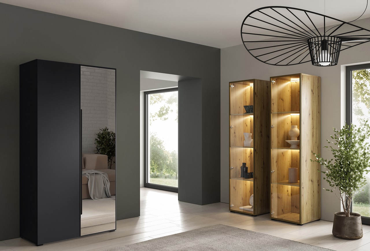 Szafa z lustrem CABO 1L 100 czarna - obrazek 4