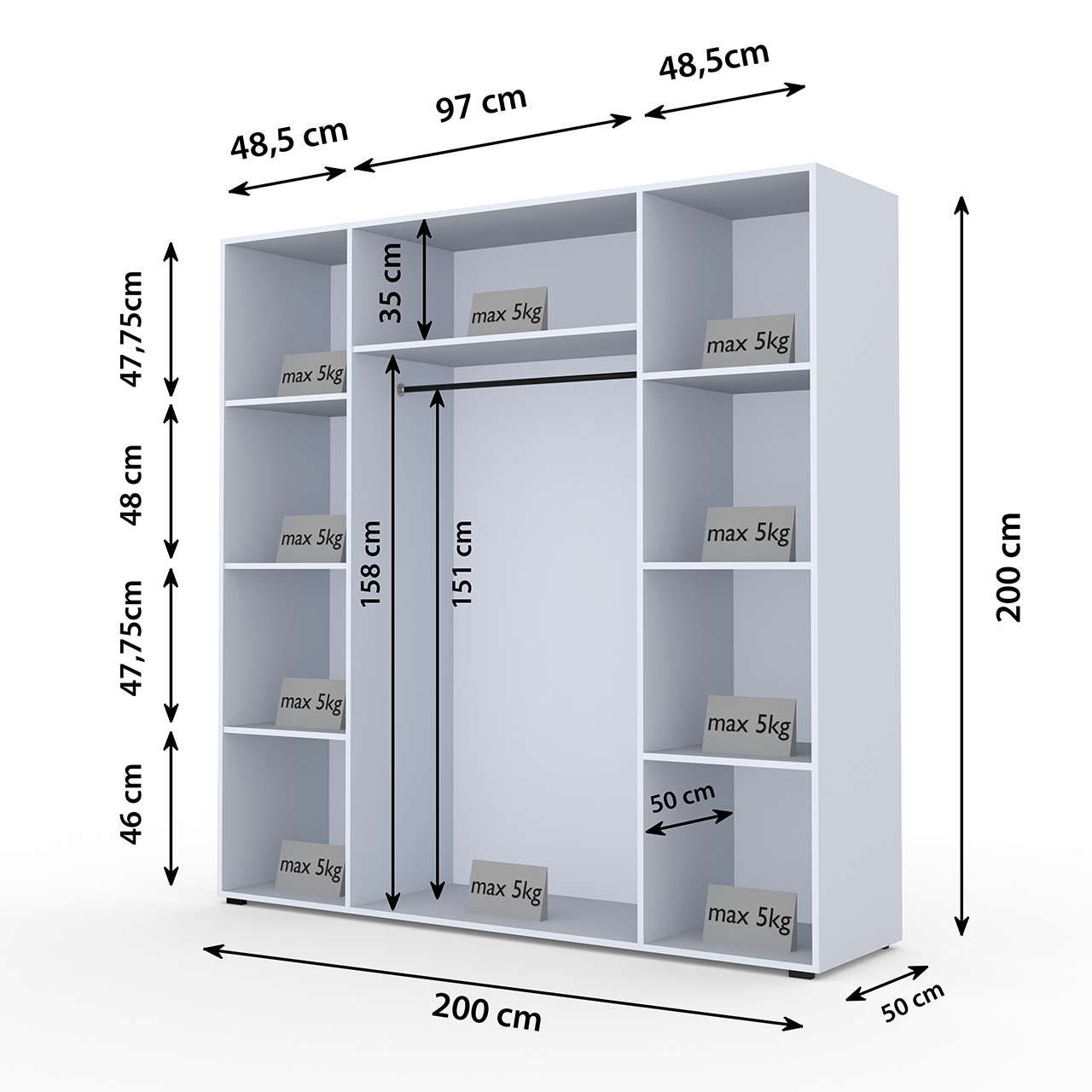 Szafa z lustrem CABO 2L 200 antracyt - obrazek 3
