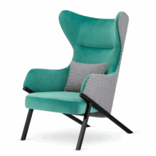 Wygodny fotel glamour Classy turkusowy welur z pepitką na czarnej podstawie