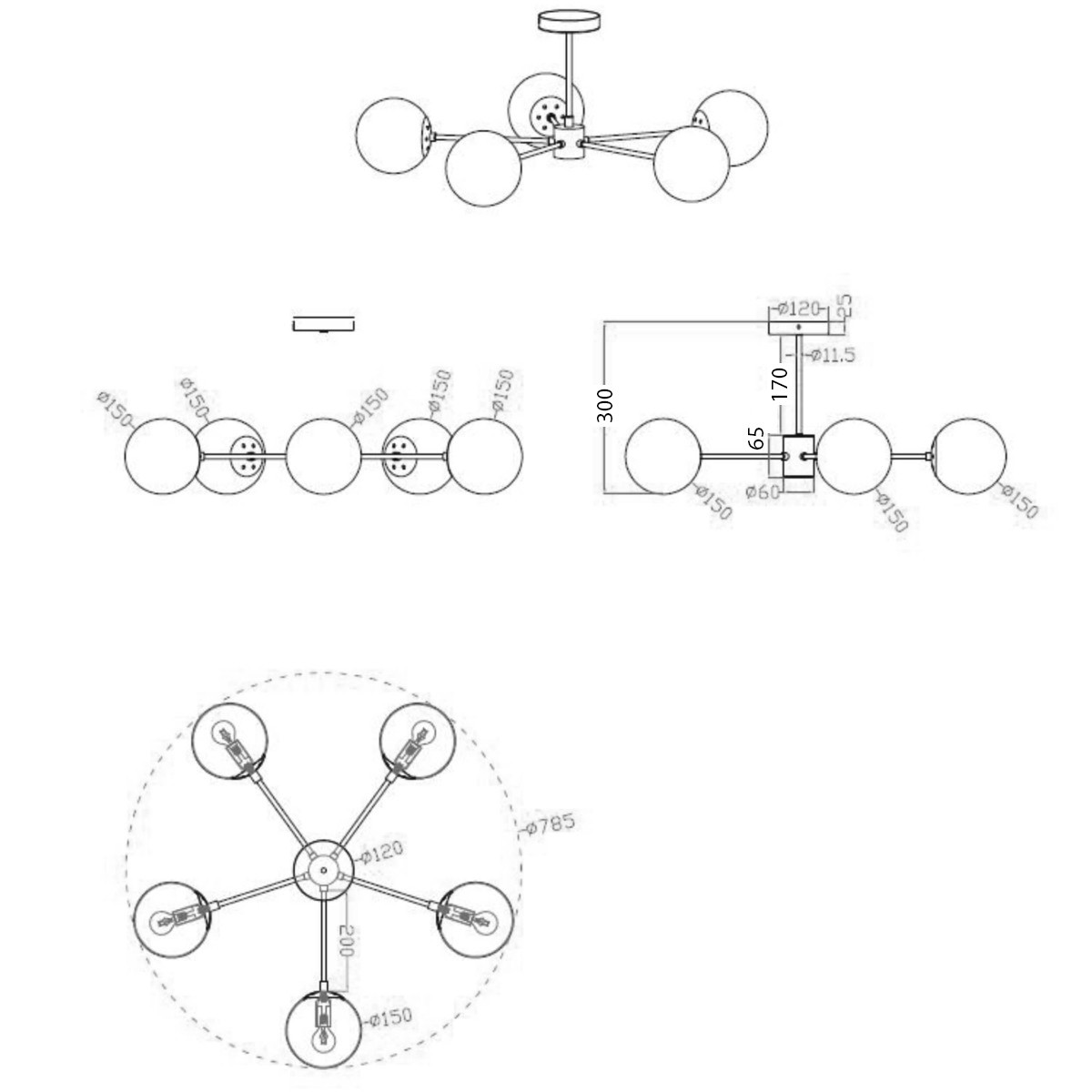 Lampa wisząca Roma 5 złota 5xE14 - obrazek 4