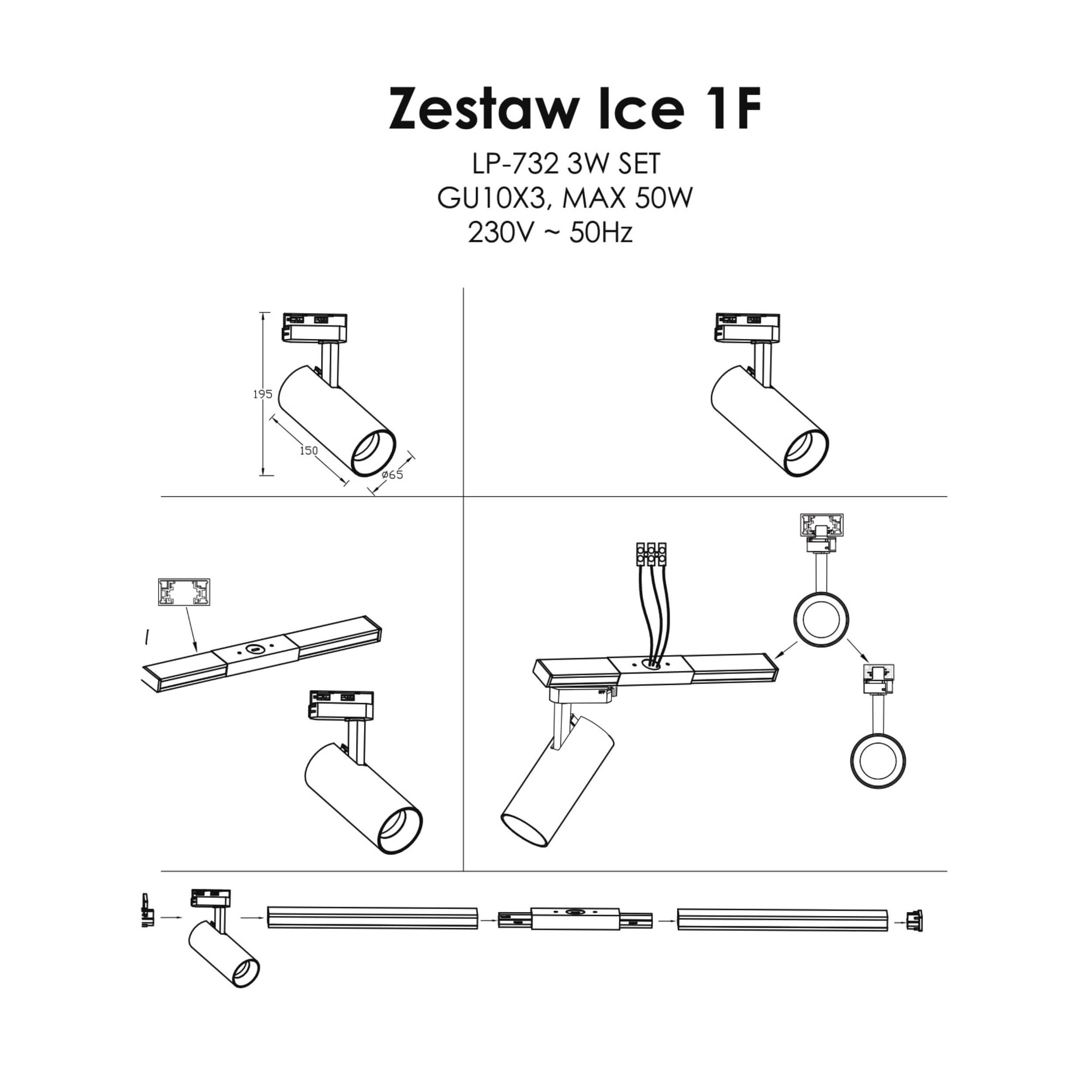 Zestaw oświetlenia szynowego Ice SET 1F czarny 3xGU10 - obrazek 12