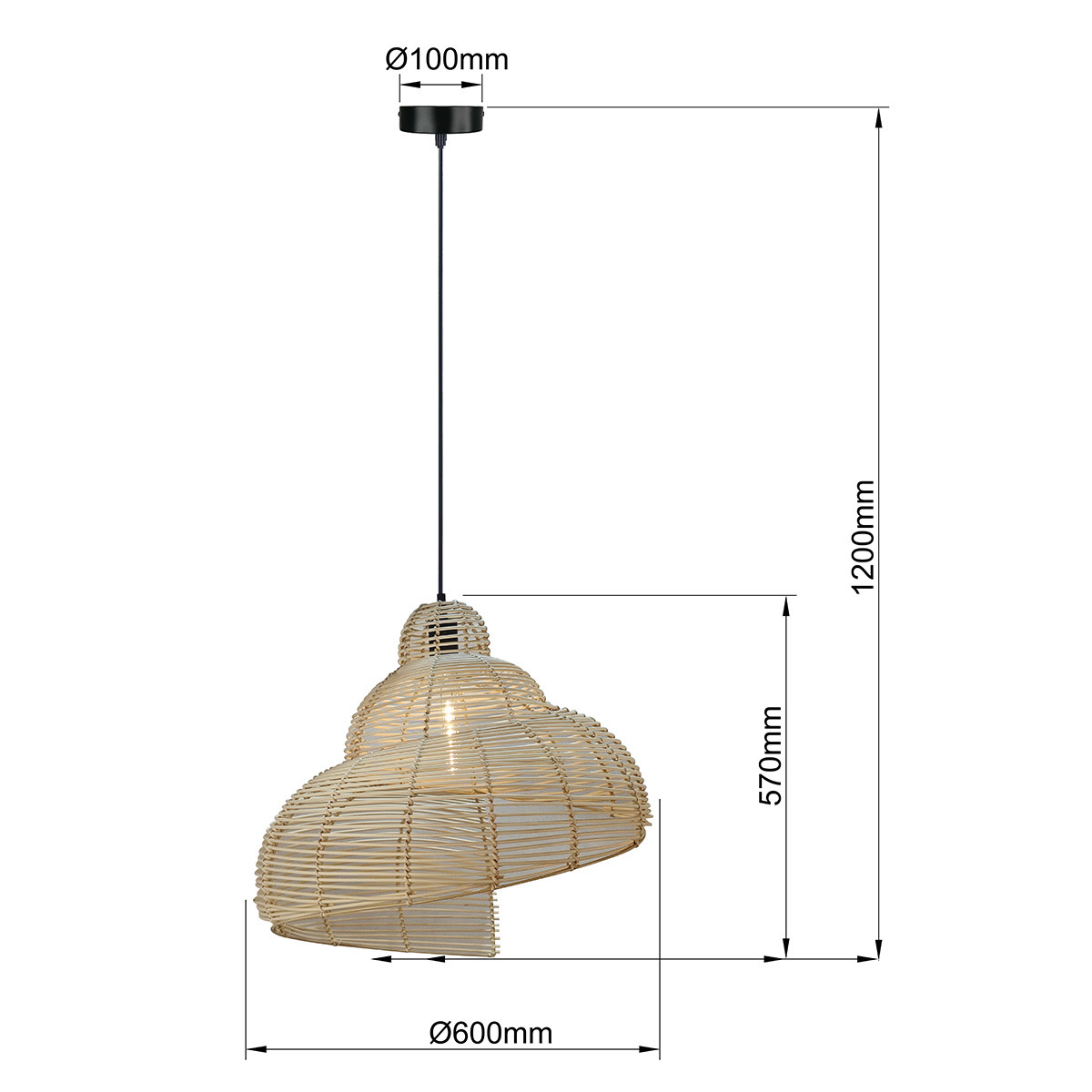 Rattanowa lampa wisząca Shella 60 cm jasne drewno 1xE27 - obrazek 8