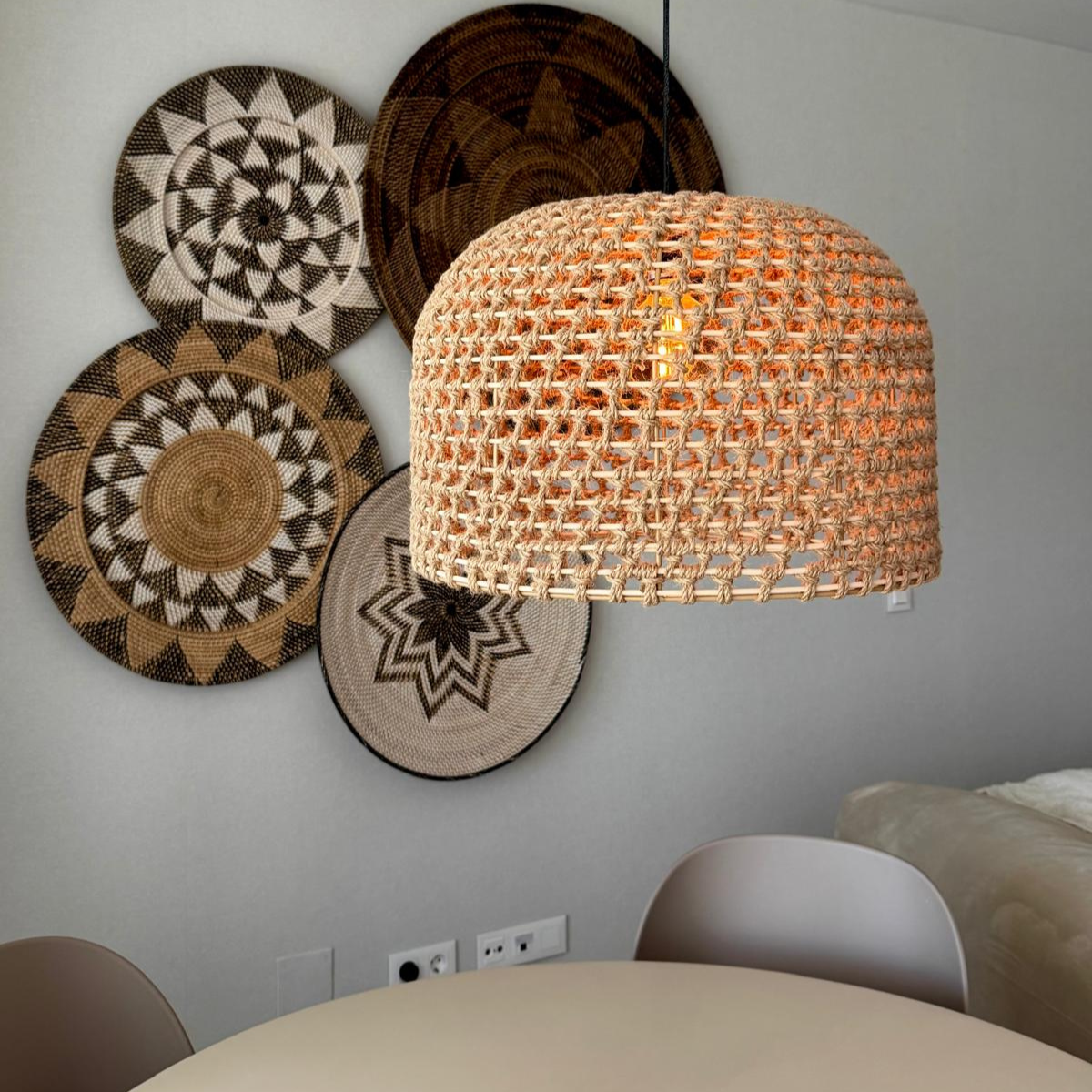 Rattanowa lampa wisząca Kanso 40 cm jasne drewno 1xE27 - obrazek 4