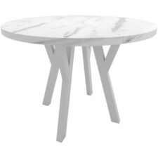 Okrągły stół ENZO 90cm rozkładany do 170cm marmur bianco i białe nogi