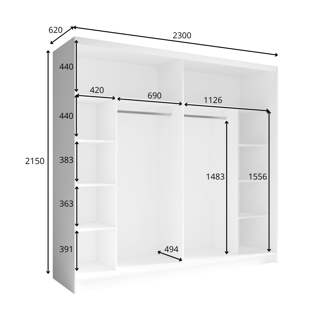 Szafa przesuwna z lustrem 230 NINO 01 biały - obrazek 6