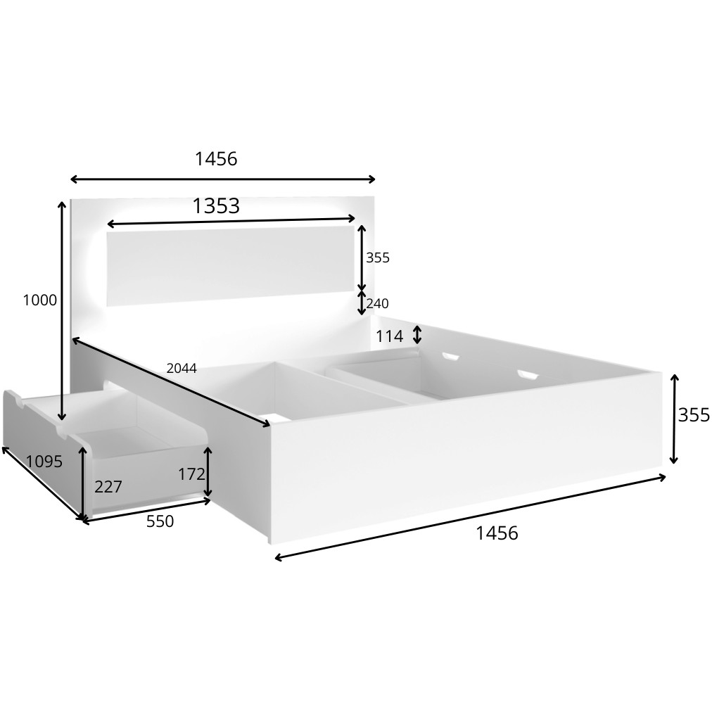 Łóżko LED z szufladami 140x200 NINO 04 dąb sonoma - obrazek 4