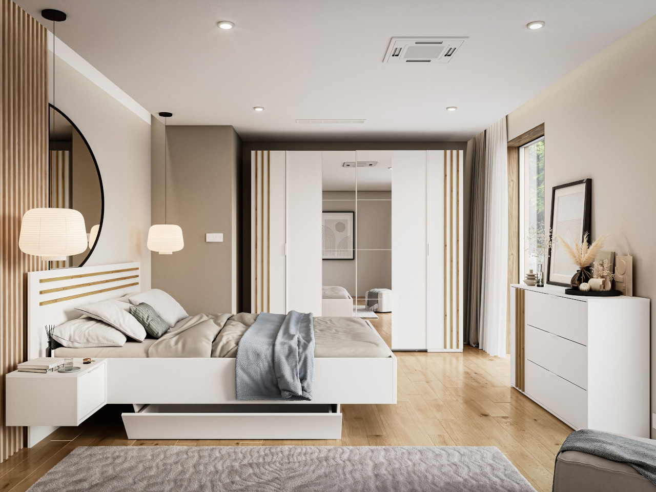 Sypialnia NOVOLI 1 biały + dąb artisan