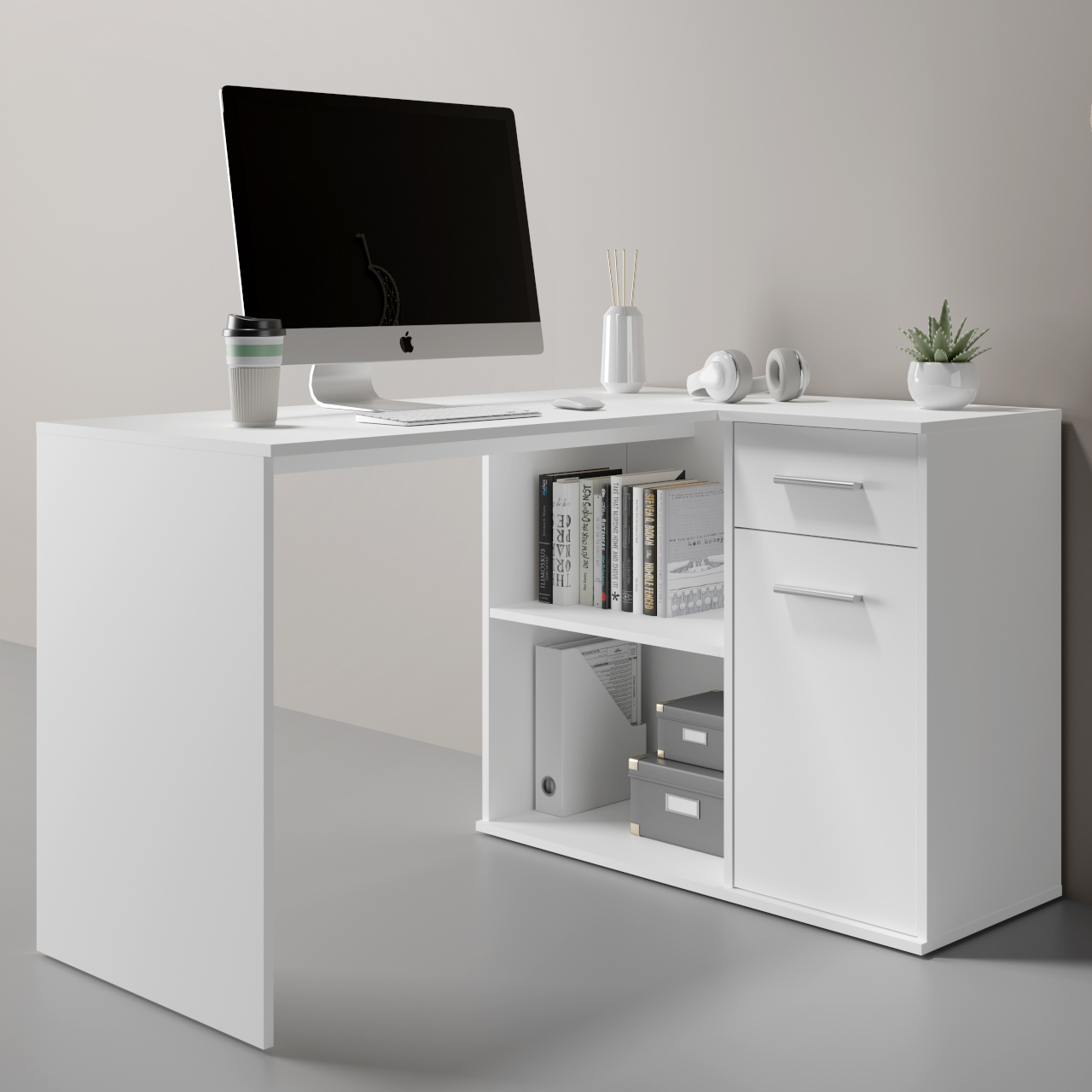 Biurko narożne MARCON 61 białe - obrazek 7