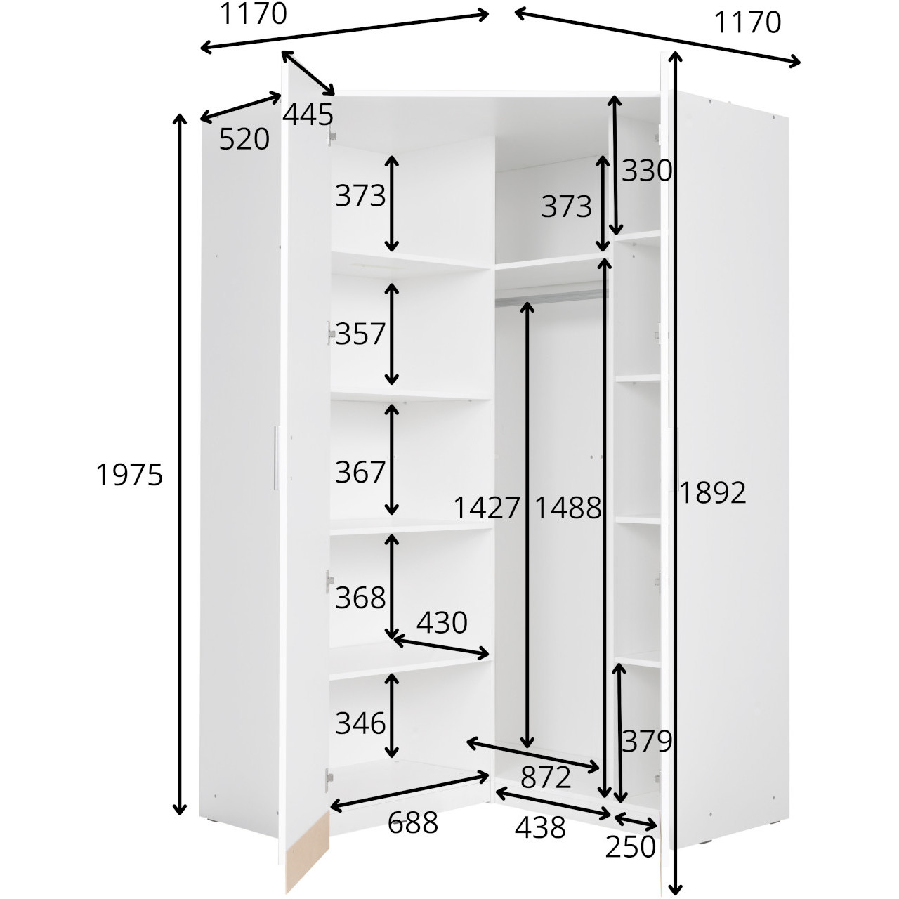 Szafa narożna 117cm PARMA 06 dąb wellington - obrazek 4