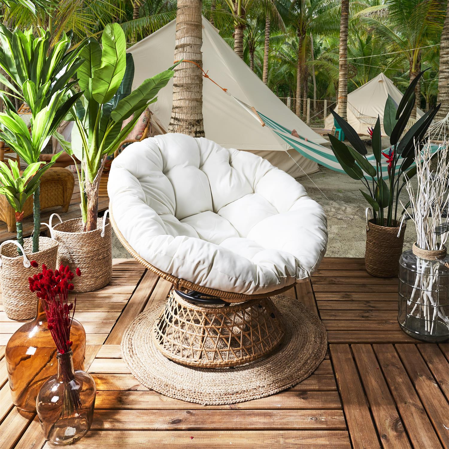 Fotel Cancun biały/ naturalny obrotowy - obrazek 7