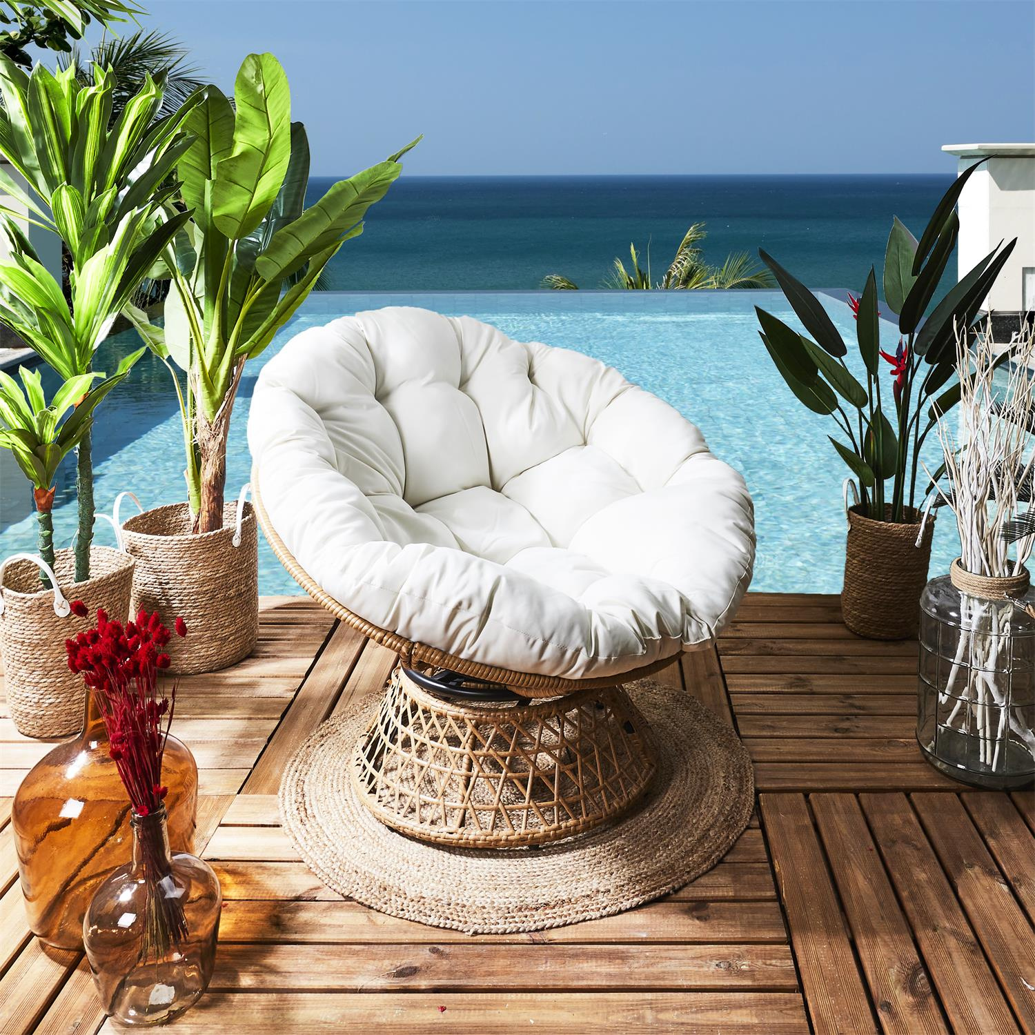 Fotel Cancun biały/ naturalny obrotowy - obrazek 10