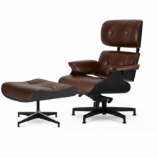 Fotel Lucera NEW XL z Podnóżkiem Lounge Chair Brązowa Skóra Czarny Dąb – Czarna Chromowana Podstawa