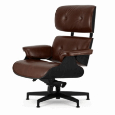 Fotel Lucera NEW XL Brązowa Skóra, Czarny dąb, obrotowy Lounge Chair z chromowanymi grzbietami