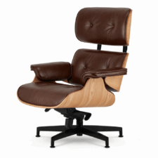 Fotel Lucera NEW XL Brązowa Skóra, fornir Jasny dąb, obrotowa Czarna Podstawa z chromowanymi grzbietami – Premium Lounge Chair