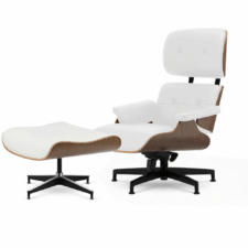 Fotel wypoczynkowy Lucera XL z podnóżkiem – biała skóra naturalna, rama jasny orzech, elegancki do salonu i gabinetu