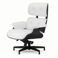 Stylowy fotel Lucera NEW XL – biała skóra, czarny dąb fornir, czarna podstawa z chromowanymi grzbietami