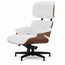 Fotel salonowy Lucera NEW XL lounge chair – biała skóra naturalna, fornir ciemny orzech, obrotowa czarna podstawa