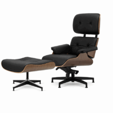 Lucera XL z podnóżkiem – fotel lounge czarna skóra naturalna, jasny orzech, elegancki fotel do salonu i biura