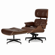 Fotel biurowy Lucera Prestige – brązowa skóra naturalna, ciemny orzech, czarna podstawa z chromowanymi grzbietami