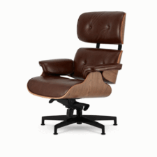 Nowoczesny Fotel salonowy Lucera NEW brązowa skóra naturalna, Jasny Orzech, czarna konstrukcja z chromowanymi detalami