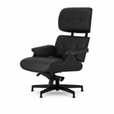 Fotel salonowy stylowy Lucera NEW XL lounge chair – czarna skóra naturalna, fornir czarny dąb, czarna podstawa z chromowanymi grzbietami