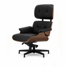 Fotel obrotowy Lucera XL – czarna skóra, jasny orzech, chromowana podstawa, elegancki fotel do salonu i biura