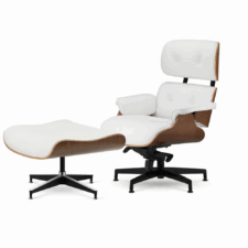 Stylowy fotel biurowy Lucera Prestige – biała skóra naturalna, ciemny orzech, chromowane wykończenie