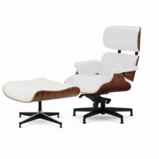 Stylowy fotel biurowy Lucera Premium – biała skóra naturalna, fornir brazylijski palisander, czarna podstawa chromowana