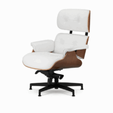 Obrotowy fotel lounge Lucera – elegancki design, biała skóra, czarna chromowana podstawa