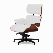 Fotel wypoczynkowy Lucera – elegancki fotel Lounge do salonu z białej skóry i drewna palisandrowego