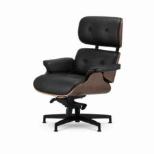 Fotel wypoczynkowy Lucera – elegancki fotel do salonu z czarnej skóry i drewna orzechowego na chromowanej podstawie