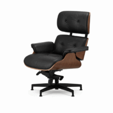 Fotel wypoczynkowy Lucera – czarna skóra naturalna, ciemny orzech, designerski lounge chair