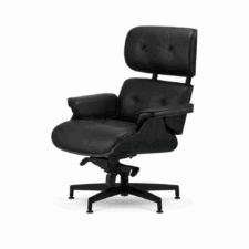 Fotel Lucera NEW Czarna Skóra Czarny Dąb – Lounge Chair z Chromowanymi Grzbietami