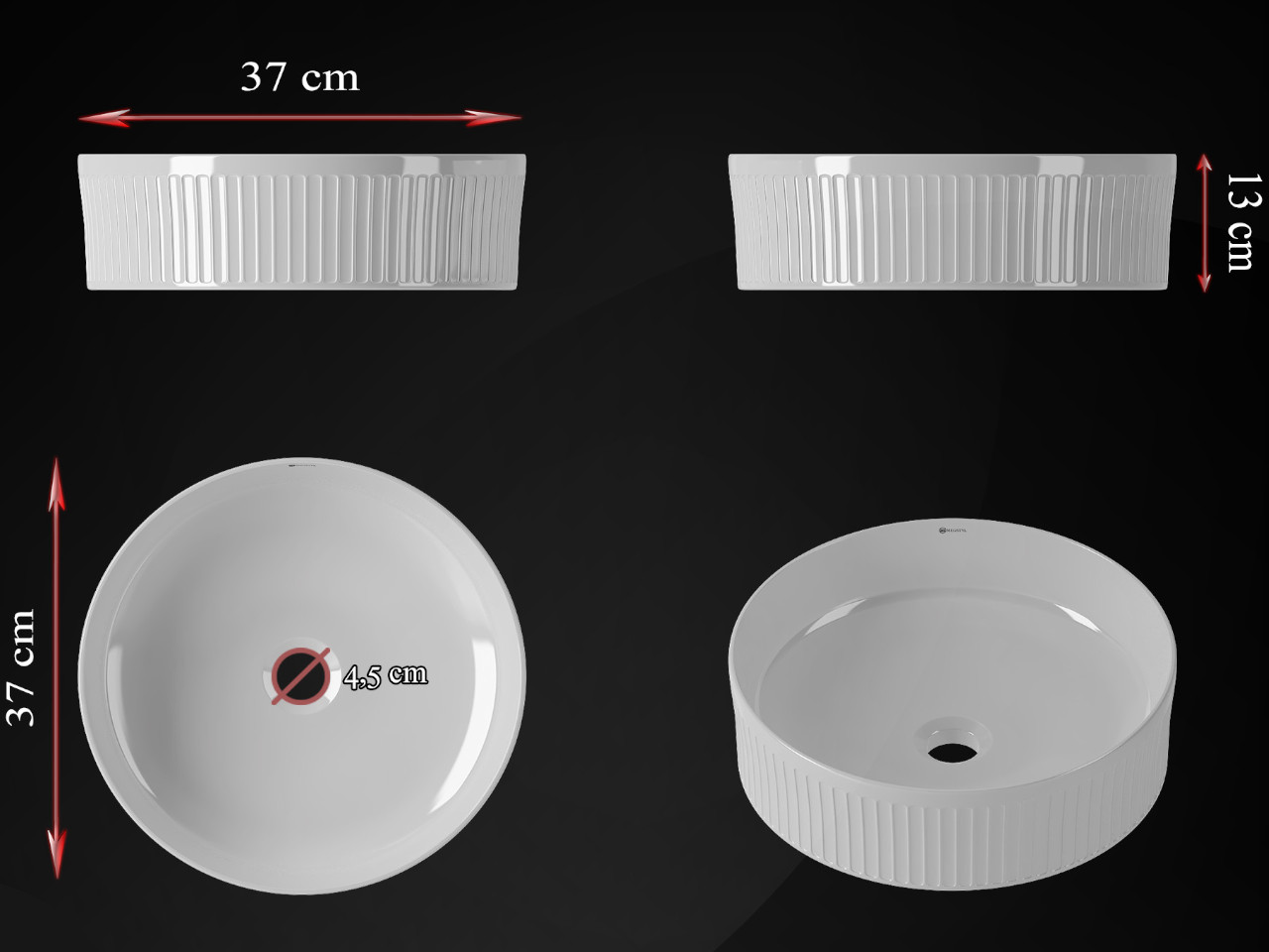 Umywalka nablatowa ryflowana VIRA 37cm biała do łazienki - obrazek 6