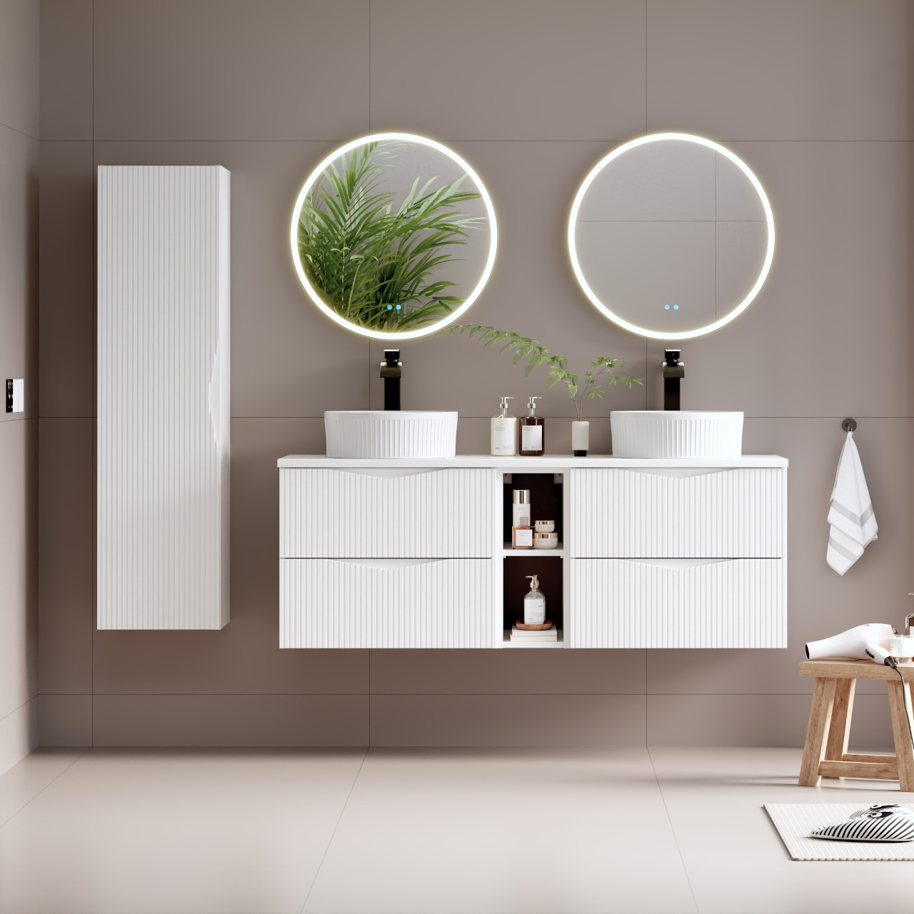 Umywalka nablatowa ryflowana VIRA 37cm biała do łazienki - obrazek 7