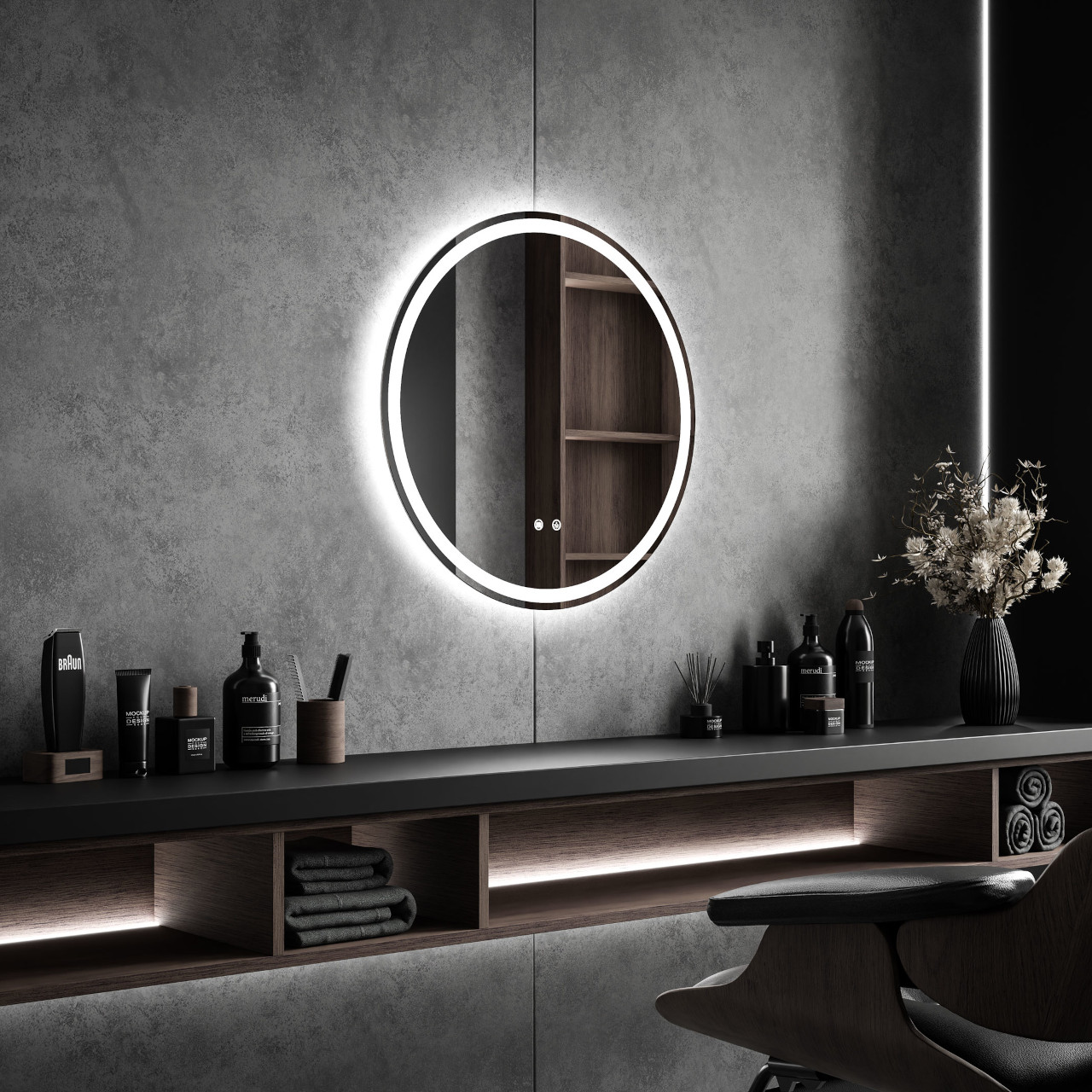 Lustro łazienkowe okrągłe LUIZA 60cm z oświetleniem LED antypara - obrazek 5