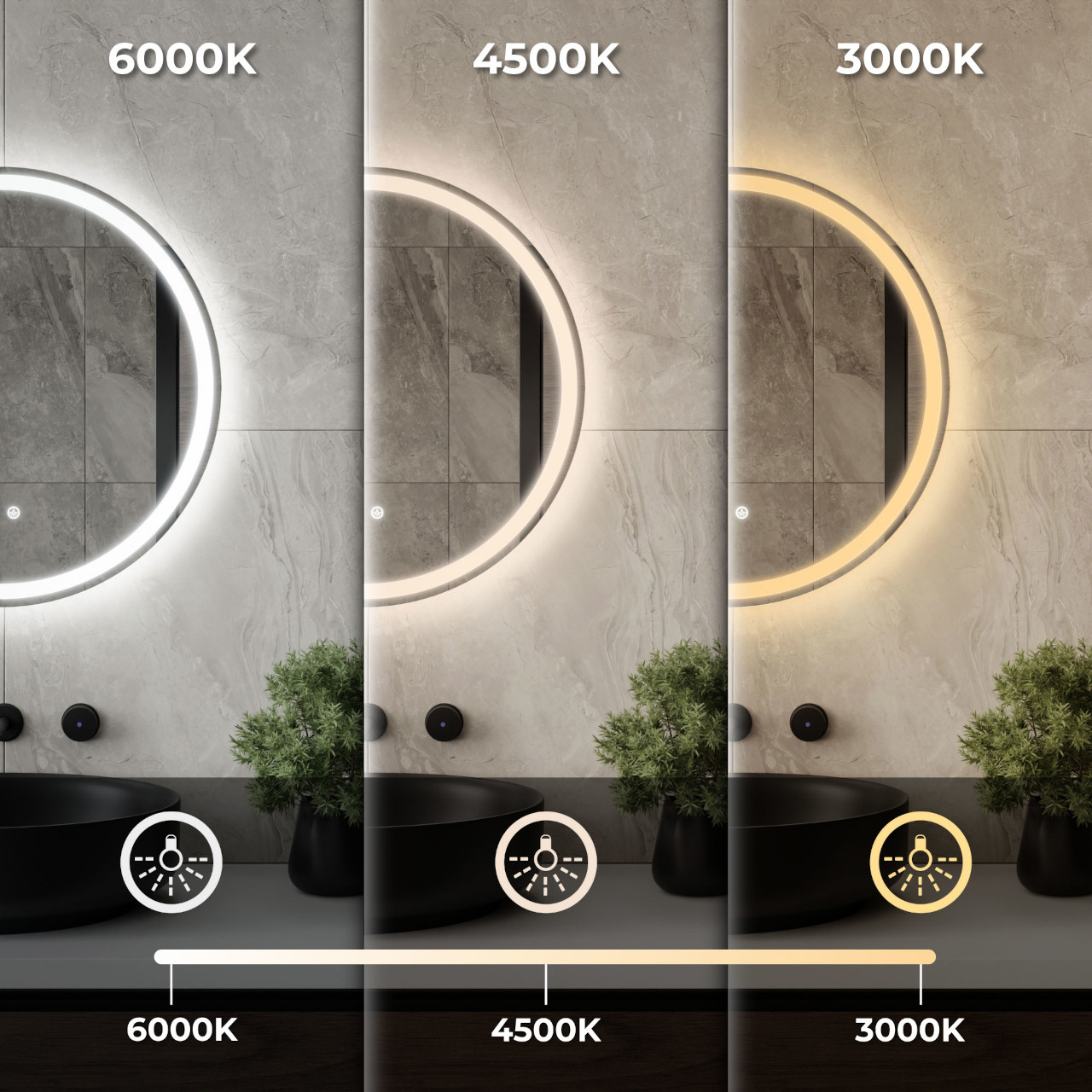Lustro łazienkowe okrągłe LUIZA 60cm z oświetleniem LED antypara - obrazek 7