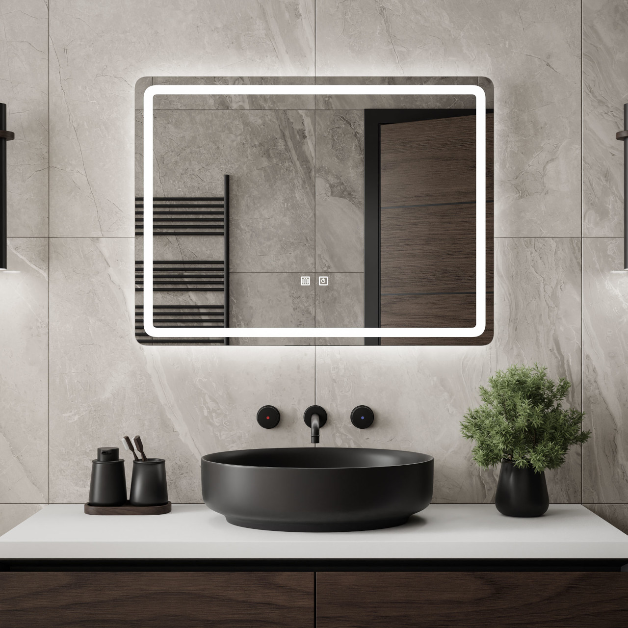 Lustro łazienkowe prostokątne VENTO 80x60cm z oświetleniem LED antypara - obrazek 3