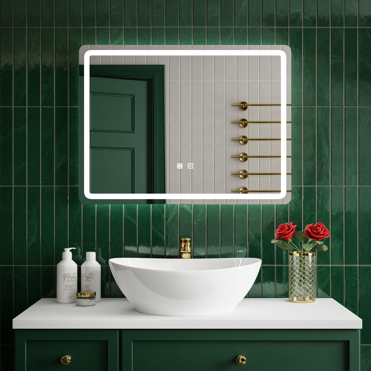 Lustro łazienkowe prostokątne VENTO 80x60cm z oświetleniem LED antypara - obrazek 4